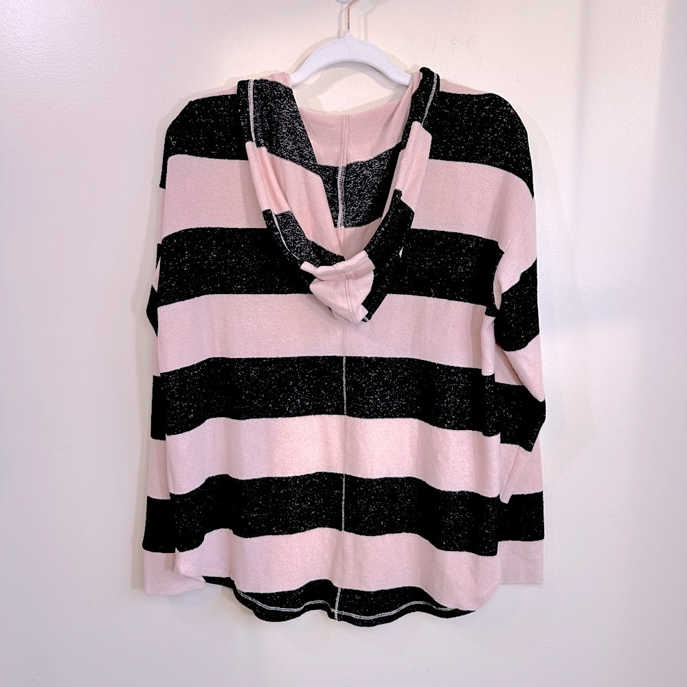 NWT Market & Spruce Brushed Knit Light Pink and Black Striped Hoodie Size Large - Picture 4 of 11